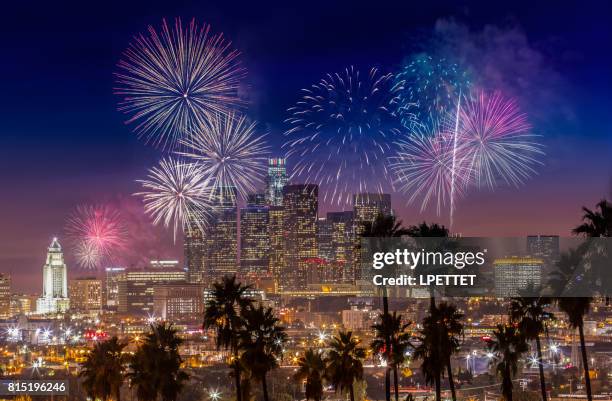 dtla fireworks - los angeles hollywood stock pictures, royalty-free photos & images