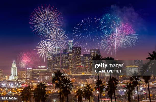 dtla fireworks - hollywood fireworks stock pictures, royalty-free photos & images