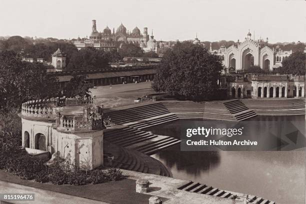 View over Husainabad from the Husainabad Clock Tower, Lucknow, India, circa 1865. In the background is the Bara Imambara complex, and on on the the...
