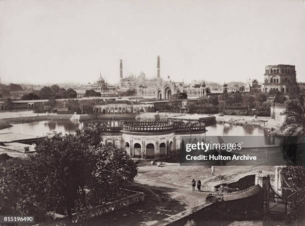 View of Husainabad, Lucknow, India, circa 1870. In the background are the Bara Imambara complex , the Hussainabad Gate and the Satkhanda lunar...