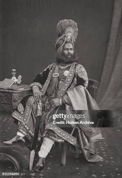 Maharaja Mahendra Sir Rudra Pratap Singh Ju Deo Bahadur , 10th Maharajah of Panna, circa 1877.