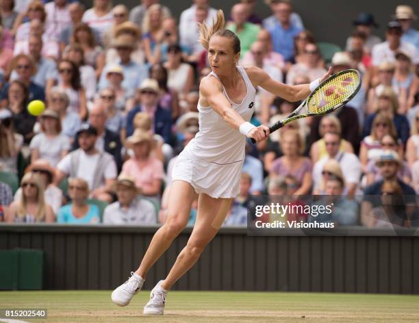 Magdalena Rybarikova during her semi-final match against Garbine Muguruza on day ten of the Wimbledon Lawn Tennis Championships at the All England...