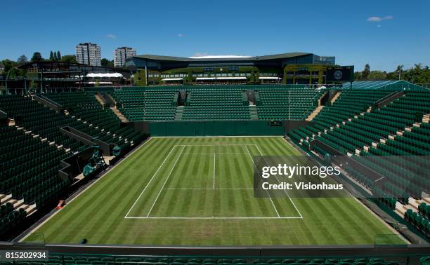 View over court two the day before the championships begins at the All England Lawn Tennis and Croquet Club on July 2, 2017 in London, England.