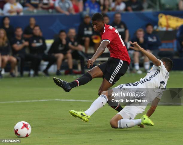 Marcus Rashford of Manchester United scores their second goal during the pre-season friendly match between LA Galaxy and Manchester United at StubHub...