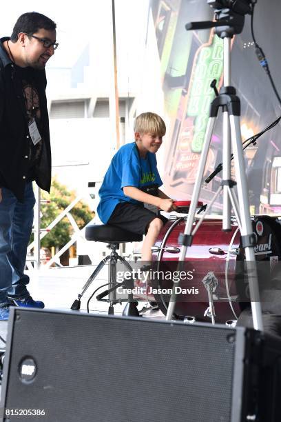 Competitive drummers compete to see who is the fastest drummer during Summer NAMM Show Music Industry Day at Music City Center on July 15, 2017 in...