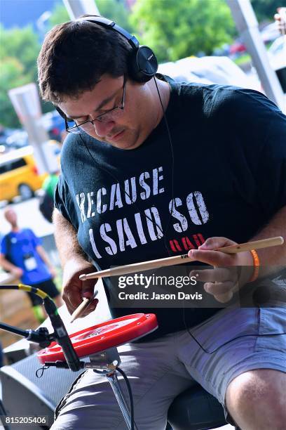 Competitive drummers compete to see who is the fastest drummer during Summer NAMM Show Music Industry Day at Music City Center on July 15, 2017 in...