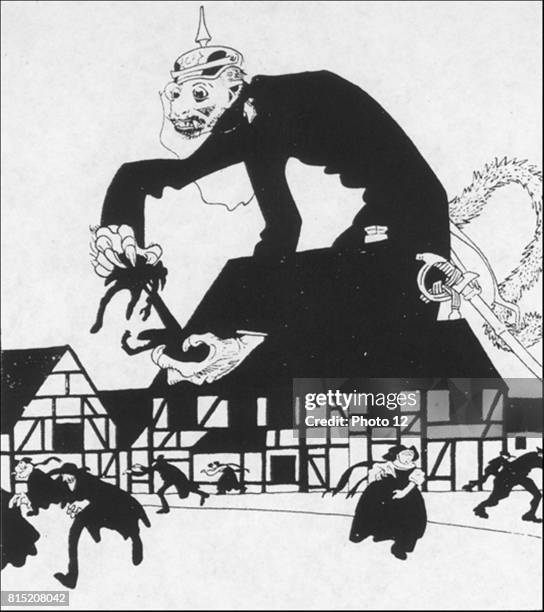 Simplicissimus, November 1913. Cartoon depicting the Zabern Affair: 'The Alsatian Bogeyman'. Germany annexed Alsace-Lorraine in 1871; A Prussian...