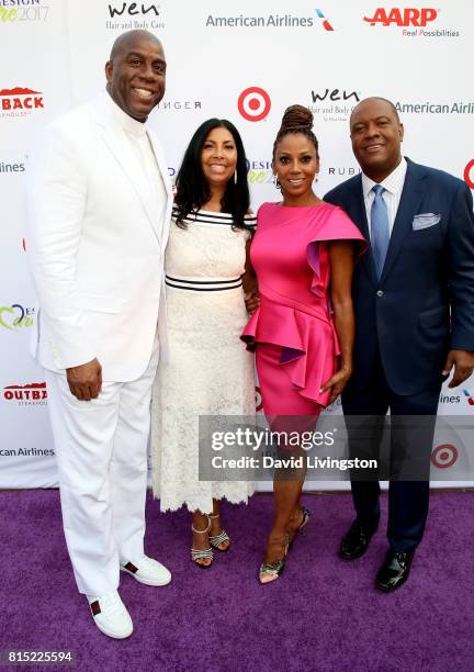 Former NBA player Magic Johnson, Earlitha Kelly, actress Holly Robinson Peete, and former NFL player Rodney Peete attend the 19th Annual DesignCare...