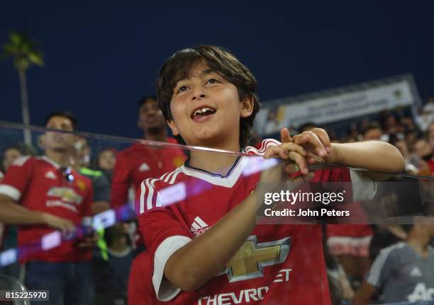 Manchester United fans watch from the stand during the pre-season friendly match between LA Galaxy and Manchester United at StubHub Center on July...