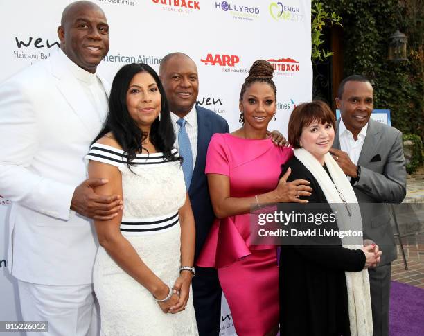Former NBA player Magic Johnson, Earlitha Kelly, former NFL player Rodney Peete, actress Holly Robinson Peete, singer Linda Ronstadt, and boxer Sugar...