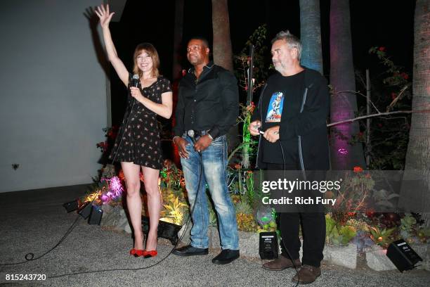 Actor Milla Jovovich, actor Chris Tucker and director Luc Besson attend Cinespia Presents "The Fifth Element" at Hollywood Forever on July 15, 2017...