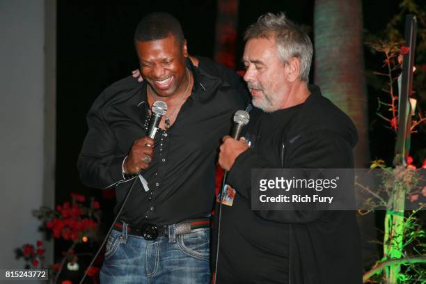 Actor Chris Tucker and director Luc Besson attend Cinespia Presents "The Fifth Element" at Hollywood Forever on July 15, 2017 in Hollywood,...