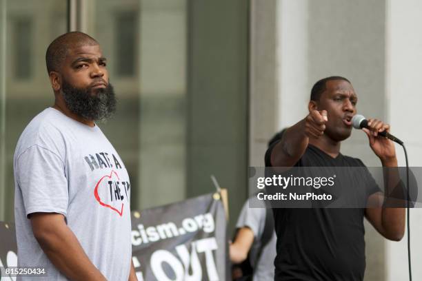 Black Lives Matter activist Asa Khalif speaks during a Refuse Racism Rally in Philadelphia, Pennsylvania, on July 15, 2017.