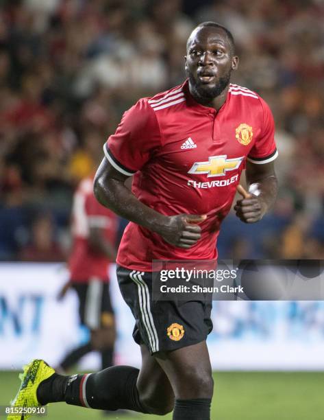 Romelu Lukaku of Manchester United during the Los Angeles Galaxy's friendly match against Manchester United at the StubHub Center on July 15, 2017 in...