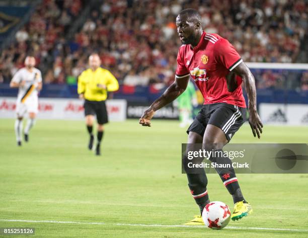 Romelu Lukaku of Manchester United during the Los Angeles Galaxy's friendly match against Manchester United at the StubHub Center on July 15, 2017 in...