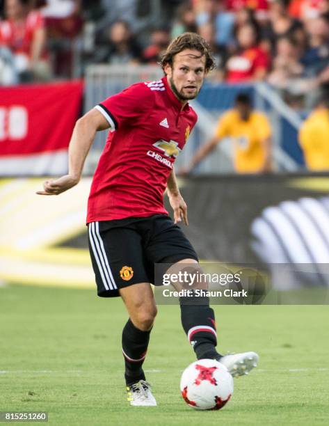 Daley Blind of Manchester United during the Los Angeles Galaxy's friendly match against Manchester United at the StubHub Center on July 15, 2017 in...