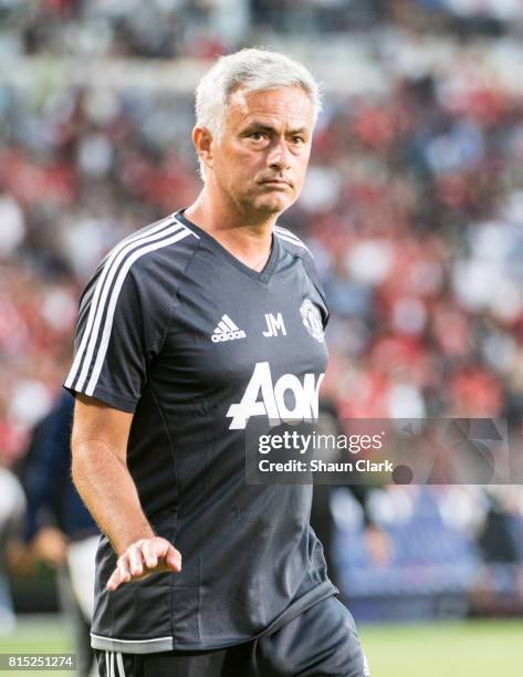 Jose Mourinho head coach of Manchester United during the Los Angeles Galaxy's friendly match against Manchester United at the StubHub Center on July...