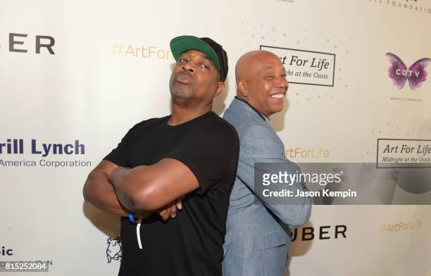 Honoree, rapper Chuck D and Founder, RUSH Philanthropic Arts Foundation Russell Simmons attend "Midnight At The Oasis" Annual Art For Life Benefit...