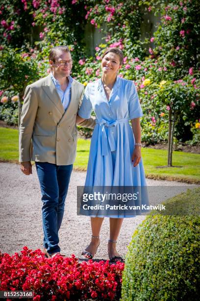Crown Princess Victoria of Sweden and Prince Daniel of Sweden is seen meeting the people gathered in front of Solliden Palace to celebrate the 40th...