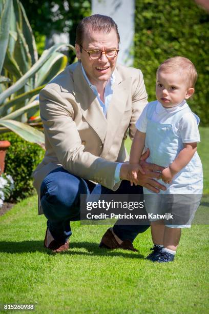 Prince Daniel of Sweden and Prince Oscar of Sweden is seen meeting the people gathered in front of Solliden Palace to celebrate the 40th birthday of...