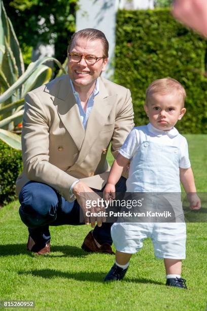 Prince Daniel of Sweden and Prince Oscar of Sweden is seen meeting the people gathered in front of Solliden Palace to celebrate the 40th birthday of...