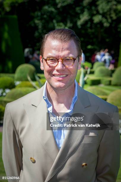 Prince Daniel of Sweden is seen meeting the people gathered in front of Solliden Palace to celebrate the 40th birthday of Crown Princess Victoria of...