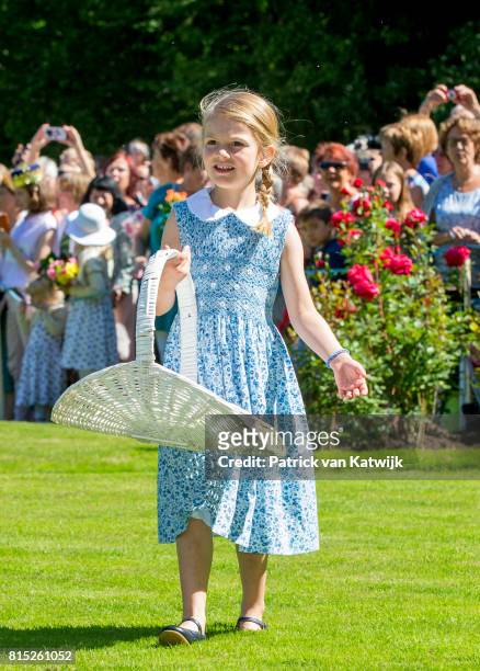 Princess Estelle of Sweden is seen meeting the people gathered in front of Solliden Palace to celebrate the 40th birthday of Crown Princess Victoria...