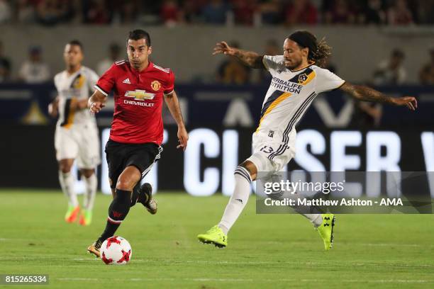 Henrikh Mkhitaryan of Manchester United and Jermaine Jones of LA Galaxyduring to the friendly fixture between LA Galaxy and Manchester United at...