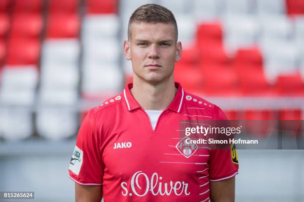 Anthony Syhre of Wuerzburger Kickers poses during the team presentation at Flyeralarm Arena on July 15, 2017 in Wuerzburg, Germany.