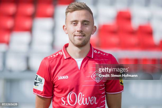 Marvin Kleihs of Wuerzburger Kickers poses during the team presentation at Flyeralarm Arena on July 15, 2017 in Wuerzburg, Germany.