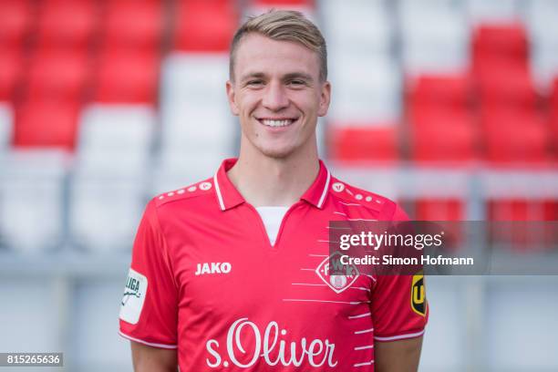 Emmanuel Taffertshofer of Wuerzburger Kickers poses during the team presentation at Flyeralarm Arena on July 15, 2017 in Wuerzburg, Germany.