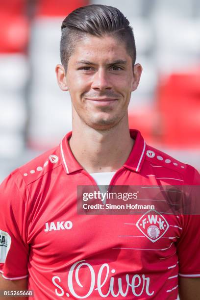 Dennis Mast of Wuerzburger Kickers poses during the team presentation at Flyeralarm Arena on July 15, 2017 in Wuerzburg, Germany.