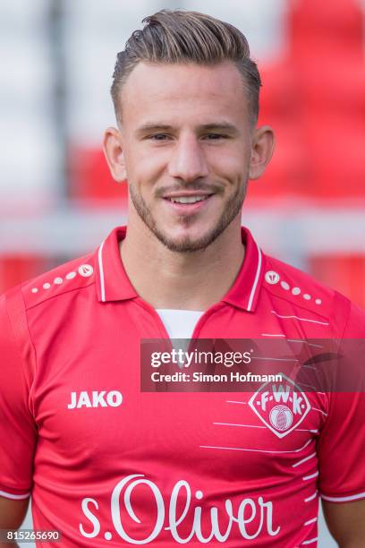 Simon Skarlatidis of Wuerzburger Kickers poses during the team presentation at Flyeralarm Arena on July 15, 2017 in Wuerzburg, Germany.