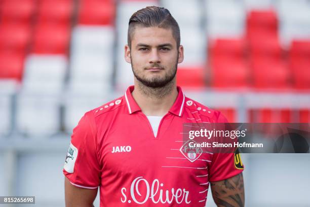 Dominic Baumann of Wuerzburger Kickers poses during the team presentation at Flyeralarm Arena on July 15, 2017 in Wuerzburg, Germany.