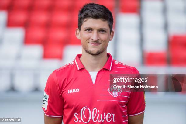 Jannis Nikolaou of Wuerzburger Kickers poses during the team presentation at Flyeralarm Arena on July 15, 2017 in Wuerzburg, Germany.