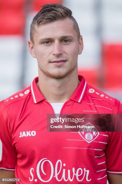 Franko Uzelac of Wuerzburger Kickers poses during the team presentation at Flyeralarm Arena on July 15, 2017 in Wuerzburg, Germany.