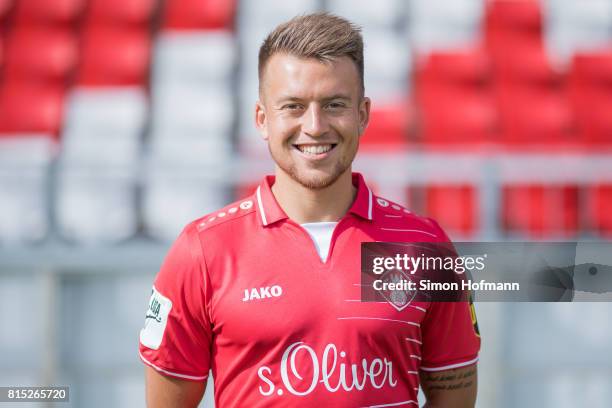 Patrick Goebel of Wuerzburger Kickers poses during the team presentation at Flyeralarm Arena on July 15, 2017 in Wuerzburg, Germany.