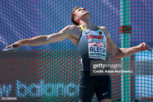 Torben Blech from Germany competes in men's discus throw while decathlon during Day 4 of European Athletics U23 Championships 2017 at Zawisza Stadium...