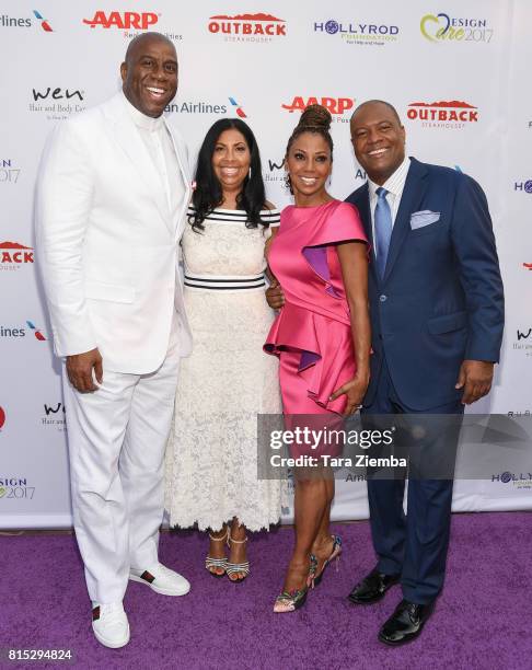 Former NBA player Magic Johnson, Earlitha Kelly, actress Holly Robinson Peete, and former NFL player Rodney Peete attend the 19th Annual DesignCare...