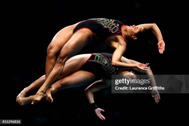 Gabriela Agundez Garcia and Samantha Jimenez Santos of Mexico compete during the Women's Diving 10M Synchro Platform, preliminary round on day three...