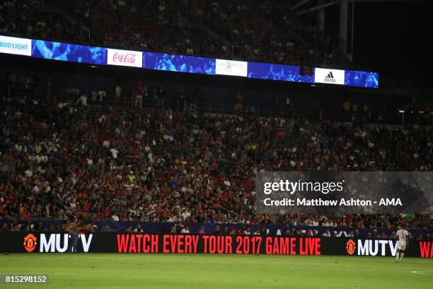 An advertisement on the LED boards for MUTV broadcasting all the games on the 2017 tour during to the friendly fixture between LA Galaxy and...