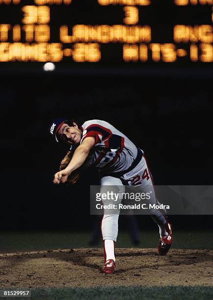 Floyd Bannister of the Chicago White Sox pitches to the Baltimore Orioles during the American League Championship Series Game 2 on October 5, 1983 in...