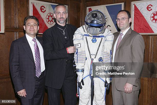 Space Adventures co-fouder Peter Diamandis, video game mogul and space tourist Richard Garriott and Space Adventures co-founder Eric Anderson pose...