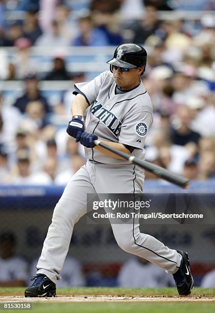 Jose Vidro of the Seattle Mariners bats against against the Seattle Mariners at Yankee Stadium on May 24, 2008 in the Bronx, New York. The Yankees...