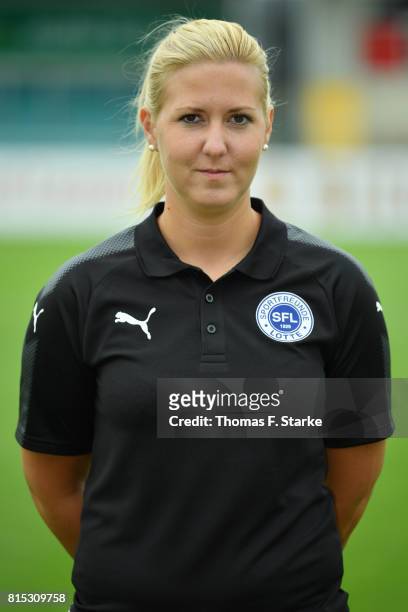 Physiotherapist Melanie Hubert poses during the Third League team presentation of Sportfreunde Lotte at Frimo Stadium on July 16, 2017 in Lotte,...