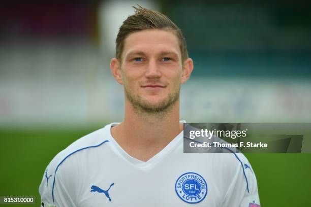 Andre Dej poses during the Third League team presentation of Sportfreunde Lotte at Frimo Stadium on July 16, 2017 in Lotte, Germany.