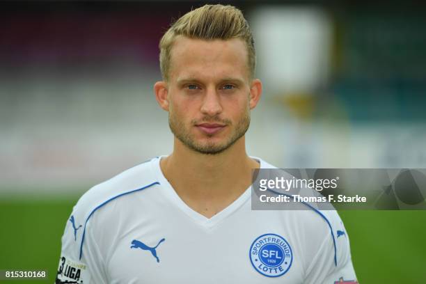 Maximilian Oesterhelweg poses during the Third League team presentation of Sportfreunde Lotte at Frimo Stadium on July 16, 2017 in Lotte, Germany.
