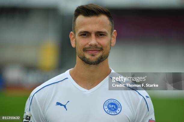 Alexander Langlitz poses during the Third League team presentation of Sportfreunde Lotte at Frimo Stadium on July 16, 2017 in Lotte, Germany.