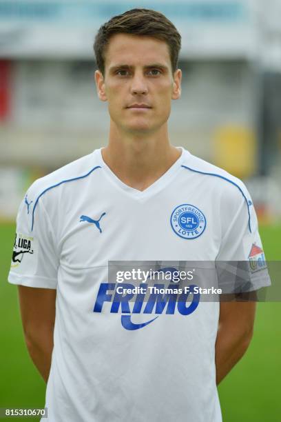 Jonas Acquistapace poses during the Third League team presentation of Sportfreunde Lotte at Frimo Stadium on July 16, 2017 in Lotte, Germany.