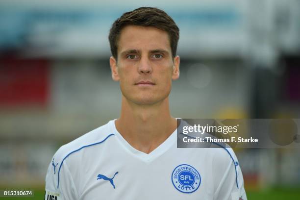 Jonas Acquistapace poses during the Third League team presentation of Sportfreunde Lotte at Frimo Stadium on July 16, 2017 in Lotte, Germany.